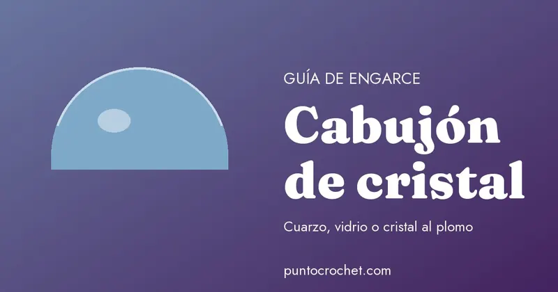 Tarjeta ilustrada con la silueta de un cabujón azul claro, con cúpula arriba y base plana, y el título Cabujón de cristal