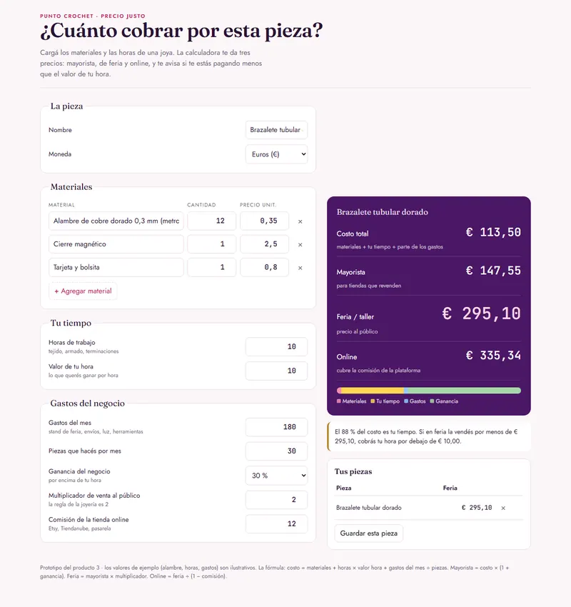 Captura de la calculadora de precios
