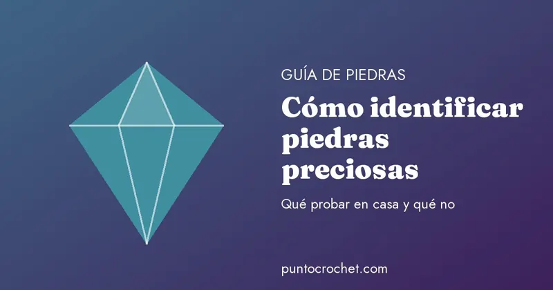 Tarjeta ilustrada con una gema azul turquesa y el título Cómo identificar piedras preciosas